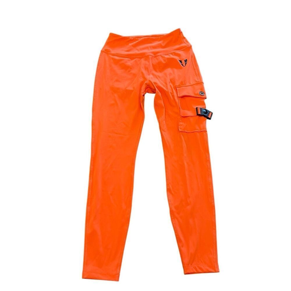 Firm Abs Women's High-Waisted Stretch Cargo Fitness Leggings Orange Size Medium